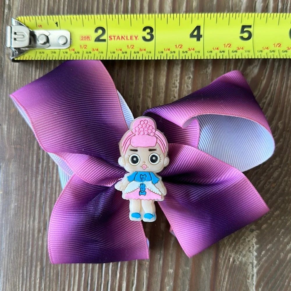 New Pink and purple tie dye hair clip Bow 5”